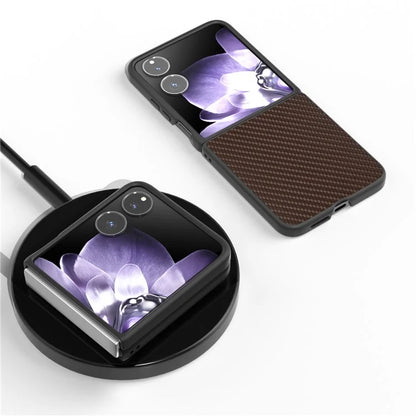 For Xiaomi Mix Flip 5G Case Carbon Fiber Texture PU+PC Phone Cover