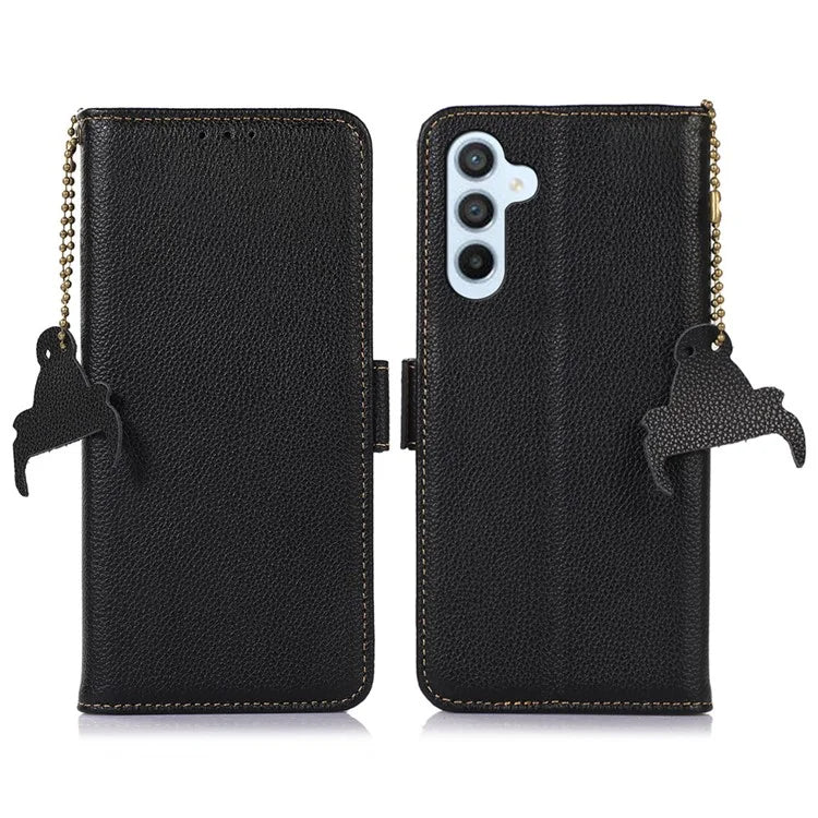 For Samsung Galaxy A16 5G Case RFID Blocking Textured Genuine Cow Leather Phone Cover