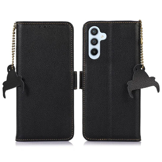 For Samsung Galaxy A16 5G Case RFID Blocking Textured Genuine Cow Leather Phone Cover