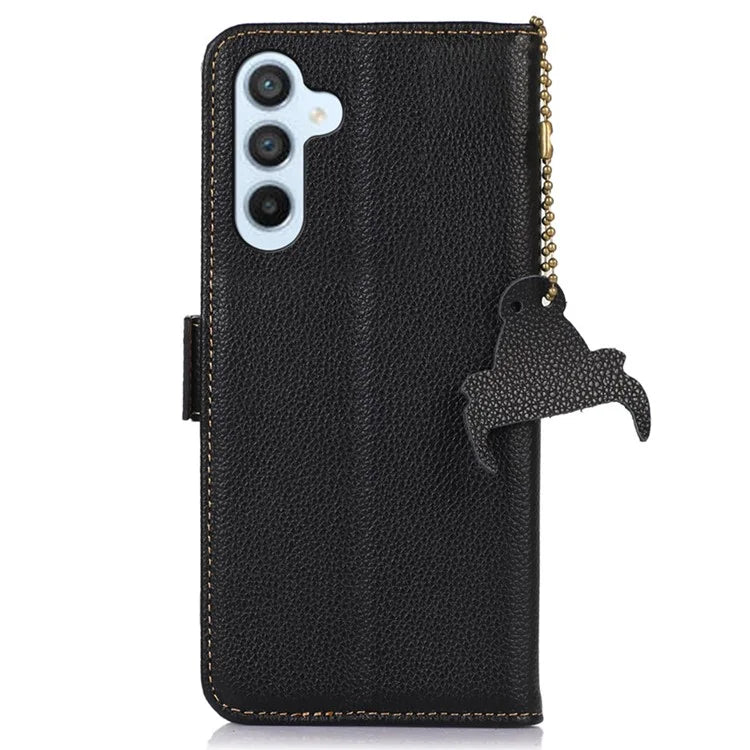 For Samsung Galaxy A16 5G Case RFID Blocking Textured Genuine Cow Leather Phone Cover