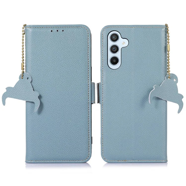 For Samsung Galaxy A16 5G Case RFID Blocking Textured Genuine Cow Leather Phone Cover