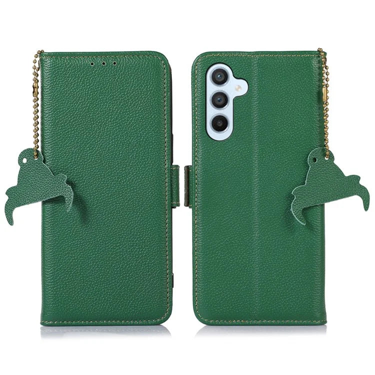 For Samsung Galaxy A16 5G Case RFID Blocking Textured Genuine Cow Leather Phone Cover