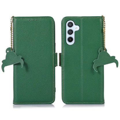 For Samsung Galaxy A16 5G Case RFID Blocking Textured Genuine Cow Leather Phone Cover