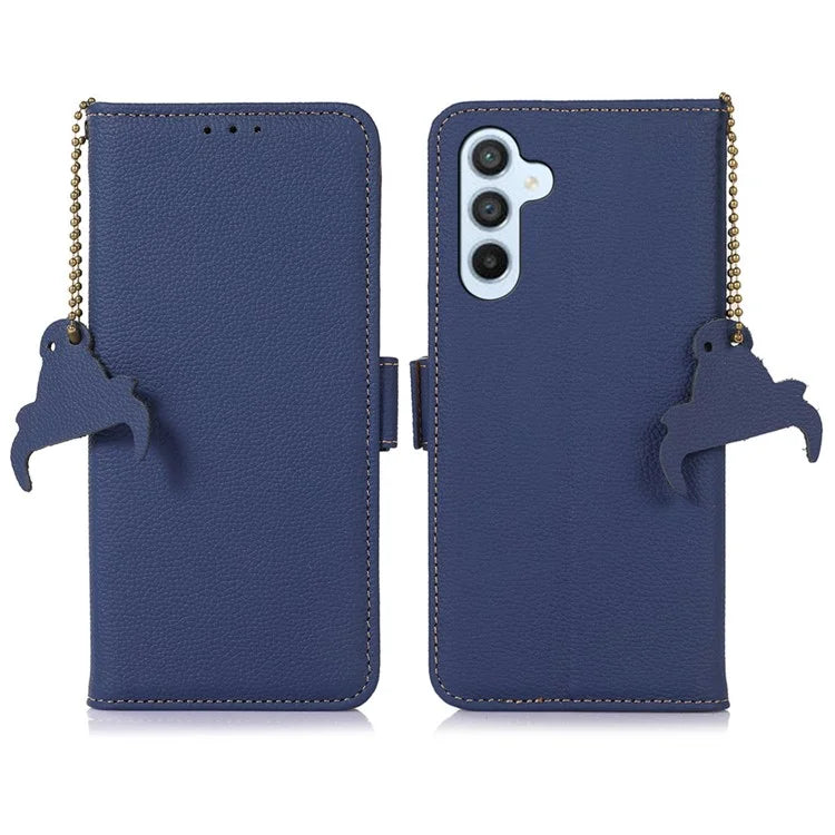 For Samsung Galaxy A16 5G Case RFID Blocking Textured Genuine Cow Leather Phone Cover