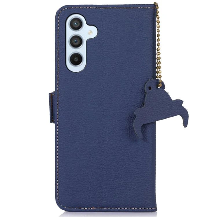 For Samsung Galaxy A16 5G Case RFID Blocking Textured Genuine Cow Leather Phone Cover