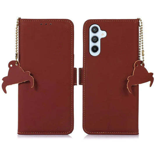 For Samsung Galaxy A16 5G Wallet Case Anti-Drop Genuine Cow Leather Phone Cover RFID Blocking