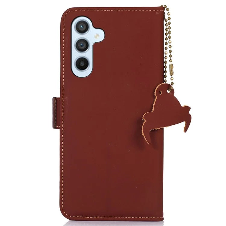 For Samsung Galaxy A16 5G Wallet Case Anti-Drop Genuine Cow Leather Phone Cover RFID Blocking
