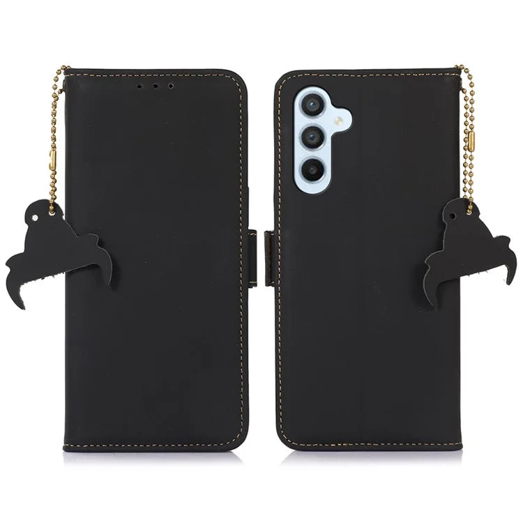For Samsung Galaxy A16 5G Wallet Case Anti-Drop Genuine Cow Leather Phone Cover RFID Blocking
