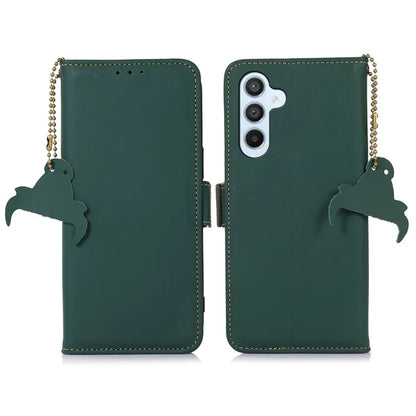 For Samsung Galaxy A16 5G Wallet Case Anti-Drop Genuine Cow Leather Phone Cover RFID Blocking