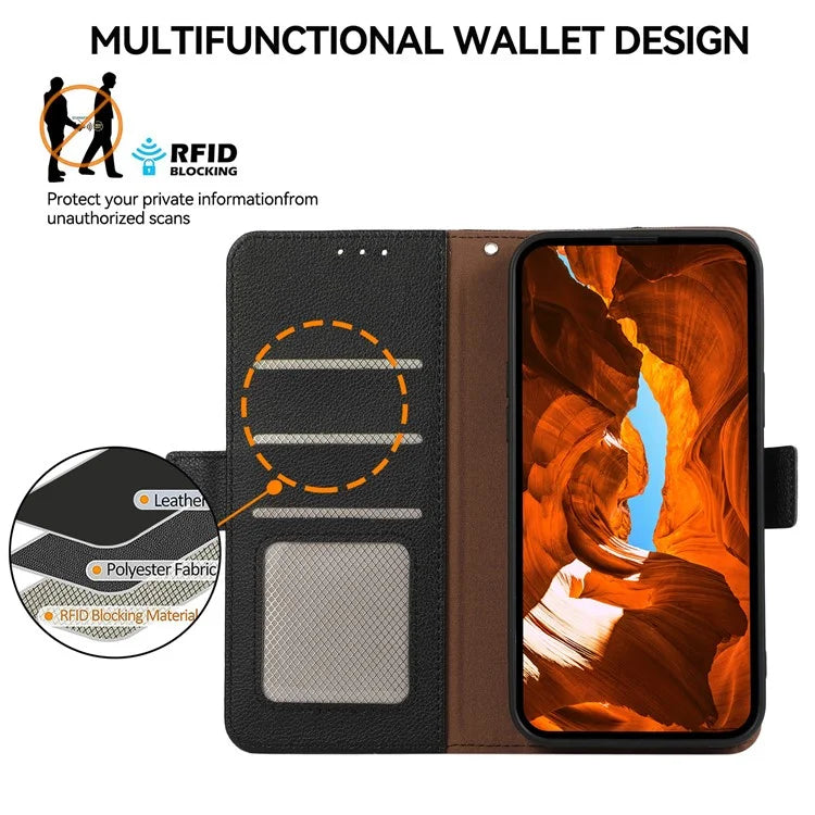 ABEEL For Samsung Galaxy A06 Case Litchi Texture Leather RFID Blocking Phone Cover