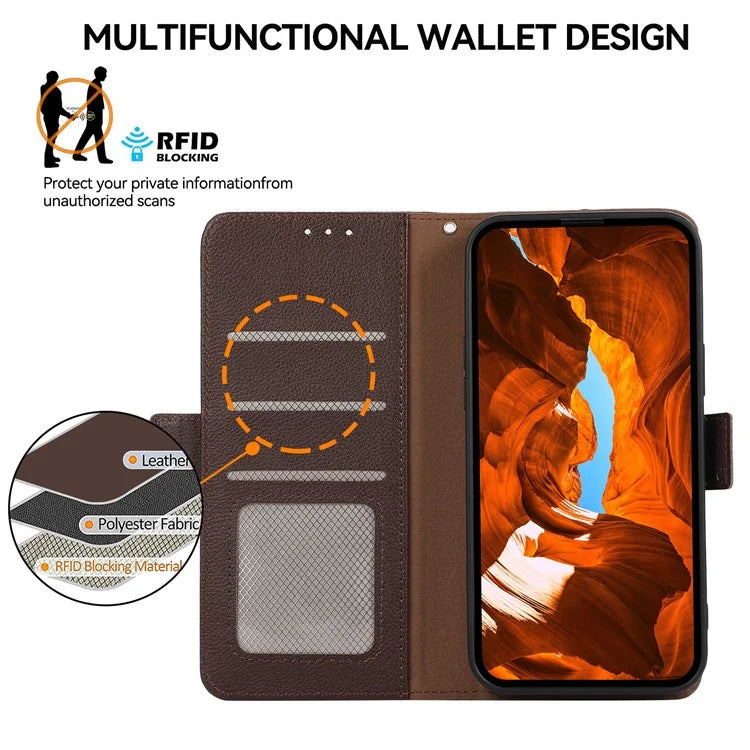 ABEEL For Samsung Galaxy A06 Case Litchi Texture Leather RFID Blocking Phone Cover