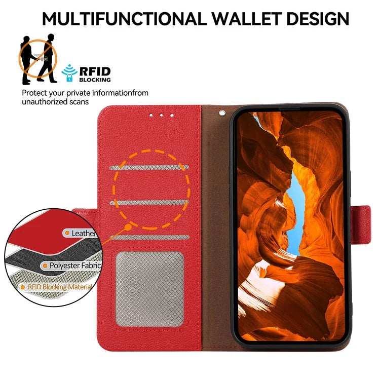 ABEEL For Samsung Galaxy A06 Case Litchi Texture Leather RFID Blocking Phone Cover