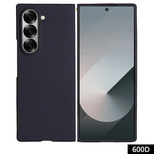 For Samsung Galaxy Z Fold6 5G Case 600D Fine Texture Aramid Fiber Phone Cover with Metal Lens Frame - Black