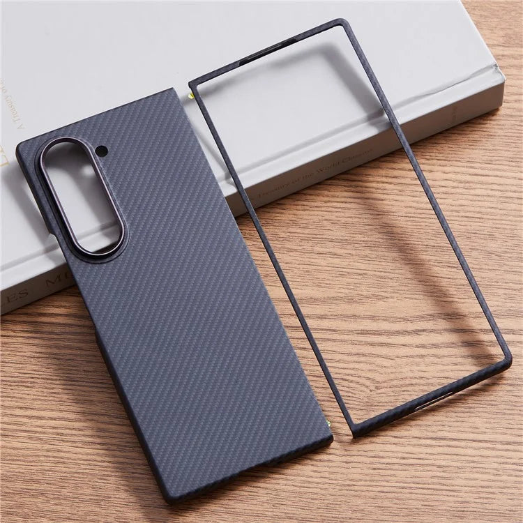 For Samsung Galaxy Z Fold6 5G Case 600D Fine Texture Aramid Fiber Phone Cover with Metal Lens Frame - Black