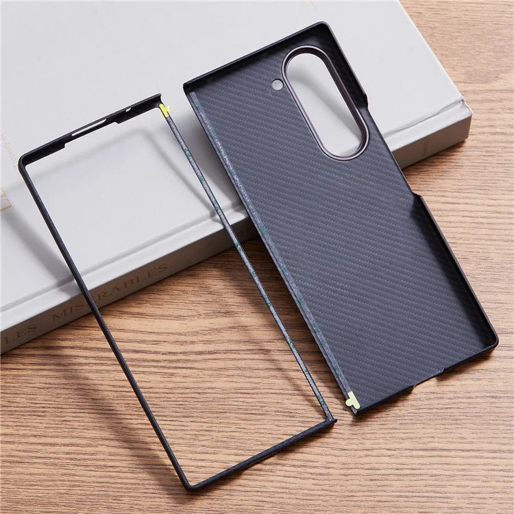 For Samsung Galaxy Z Fold6 5G Case 600D Fine Texture Aramid Fiber Phone Cover with Metal Lens Frame - Black