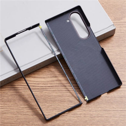 For Samsung Galaxy Z Fold6 5G Case 600D Fine Texture Aramid Fiber Phone Cover with Metal Lens Frame - Black
