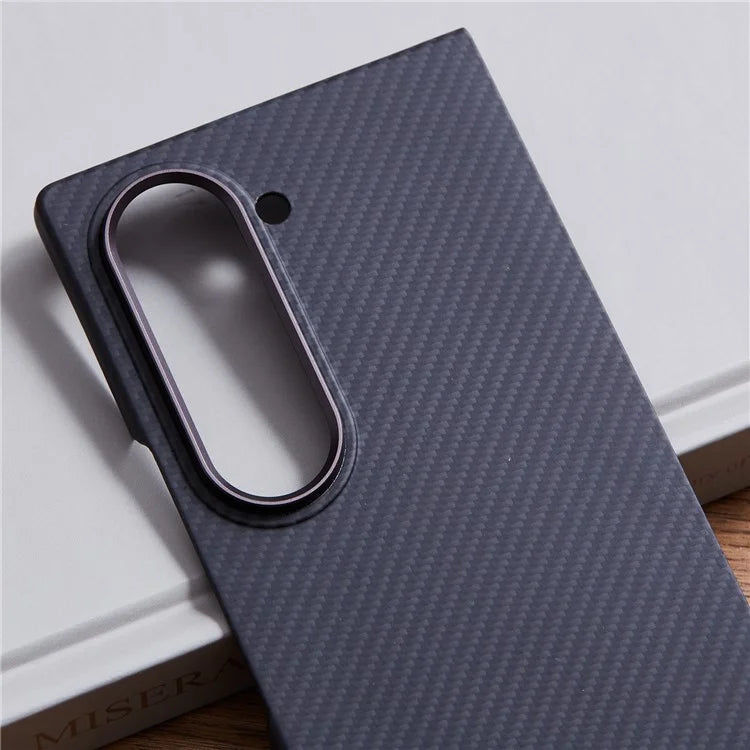 For Samsung Galaxy Z Fold6 5G Case 600D Fine Texture Aramid Fiber Phone Cover with Metal Lens Frame - Black
