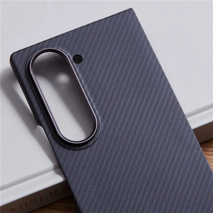 For Samsung Galaxy Z Fold6 5G Case 600D Fine Texture Aramid Fiber Phone Cover with Metal Lens Frame - Black