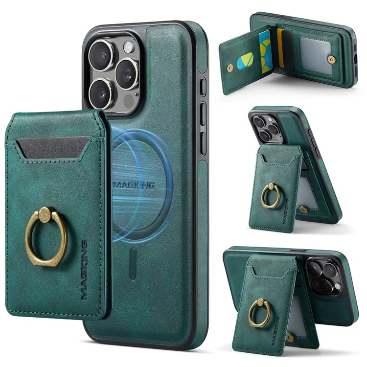 MAGKING K1 Series For iPhone 16 Pro Max Magnetic Case PC+TPU+PU Phone Cover with Card Holder Kickstand