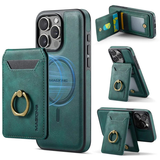 MAGKING K1 Series For iPhone 16 Pro Max Magnetic Case PC+TPU+PU Phone Cover with Card Holder Kickstand