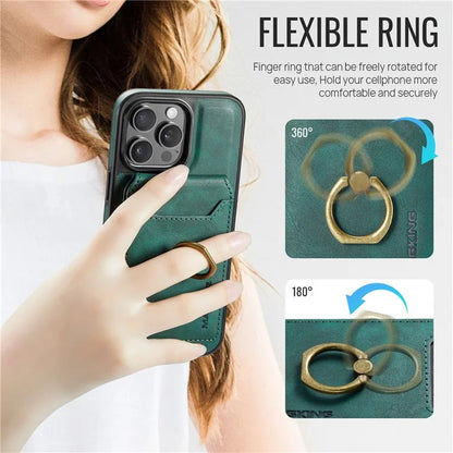 MAGKING K1 Series For iPhone 16 Pro Max Magnetic Case PC+TPU+PU Phone Cover with Card Holder Kickstand