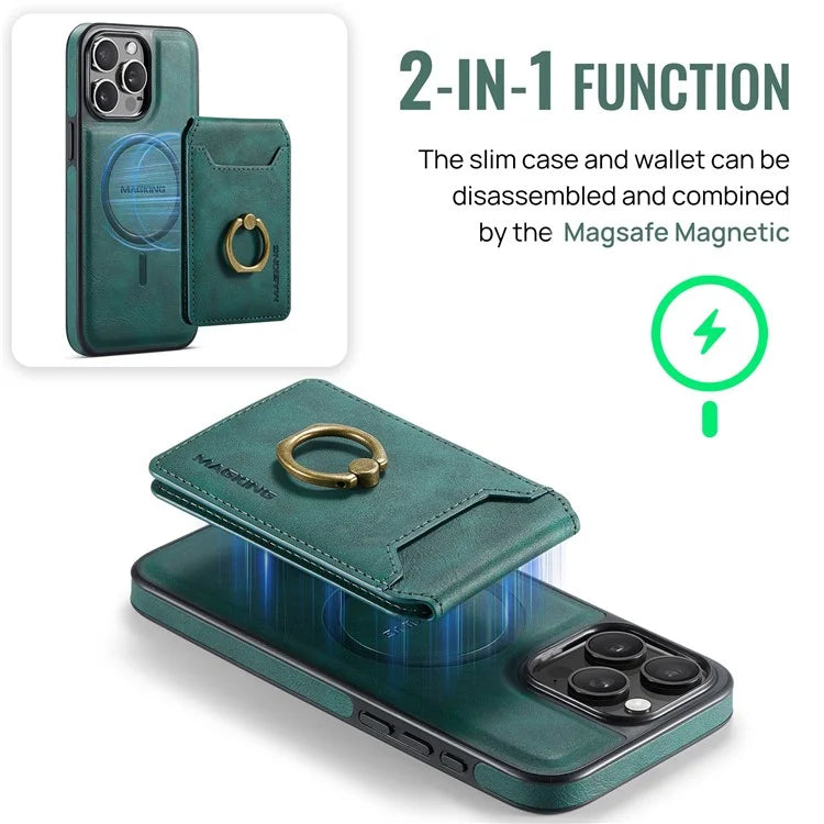 MAGKING K1 Series For iPhone 16 Pro Max Magnetic Case PC+TPU+PU Phone Cover with Card Holder Kickstand