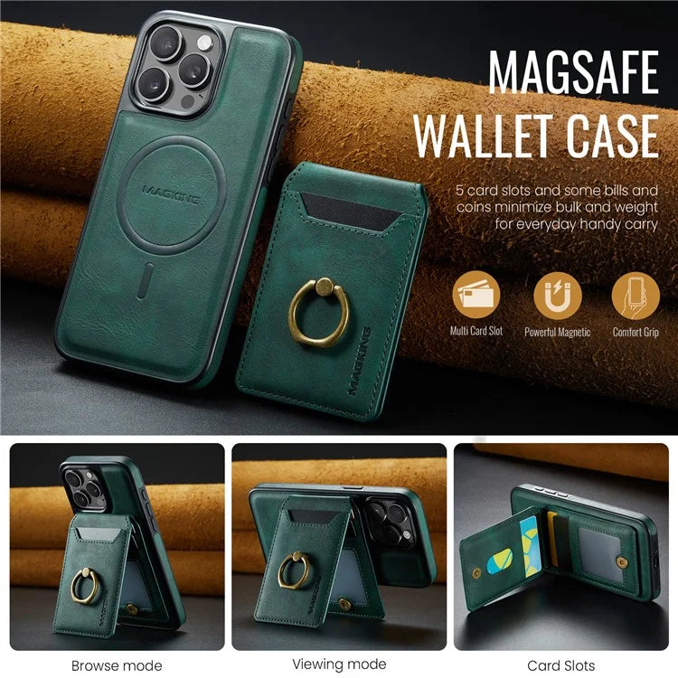 MAGKING K1 Series For iPhone 16 Pro Max Magnetic Case PC+TPU+PU Phone Cover with Card Holder Kickstand