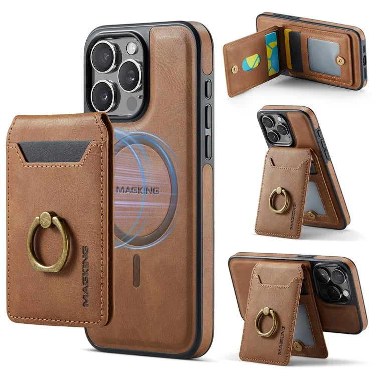 MAGKING K1 Series For iPhone 16 Pro Max Magnetic Case PC+TPU+PU Phone Cover with Card Holder Kickstand