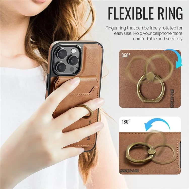 MAGKING K1 Series For iPhone 16 Pro Max Magnetic Case PC+TPU+PU Phone Cover with Card Holder Kickstand