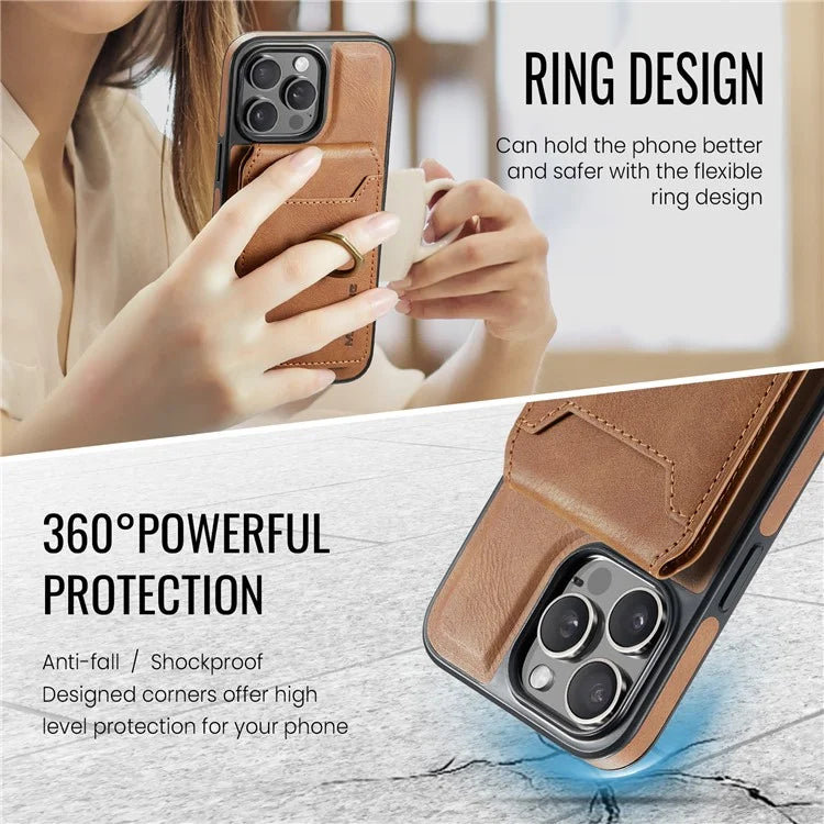 MAGKING K1 Series For iPhone 16 Pro Max Magnetic Case PC+TPU+PU Phone Cover with Card Holder Kickstand