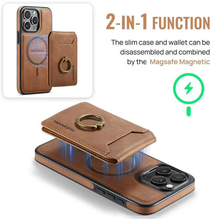 MAGKING K1 Series For iPhone 16 Pro Max Magnetic Case PC+TPU+PU Phone Cover with Card Holder Kickstand