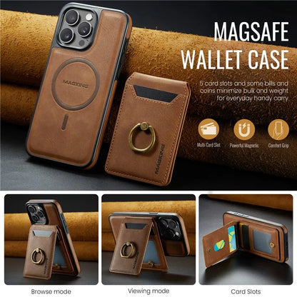 MAGKING K1 Series For iPhone 16 Pro Max Magnetic Case PC+TPU+PU Phone Cover with Card Holder Kickstand