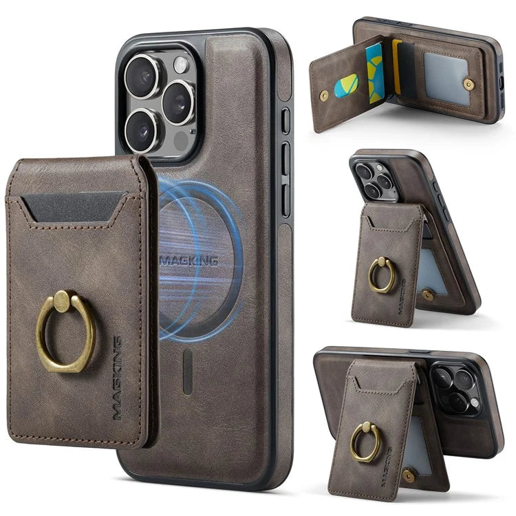 MAGKING K1 Series For iPhone 16 Pro Max Magnetic Case PC+TPU+PU Phone Cover with Card Holder Kickstand