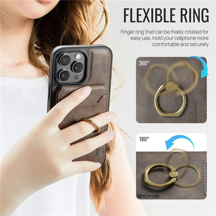 MAGKING K1 Series For iPhone 16 Pro Max Magnetic Case PC+TPU+PU Phone Cover with Card Holder Kickstand