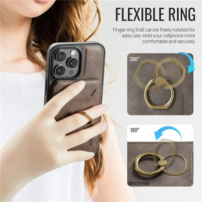 MAGKING K1 Series For iPhone 16 Pro Max Magnetic Case PC+TPU+PU Phone Cover with Card Holder Kickstand