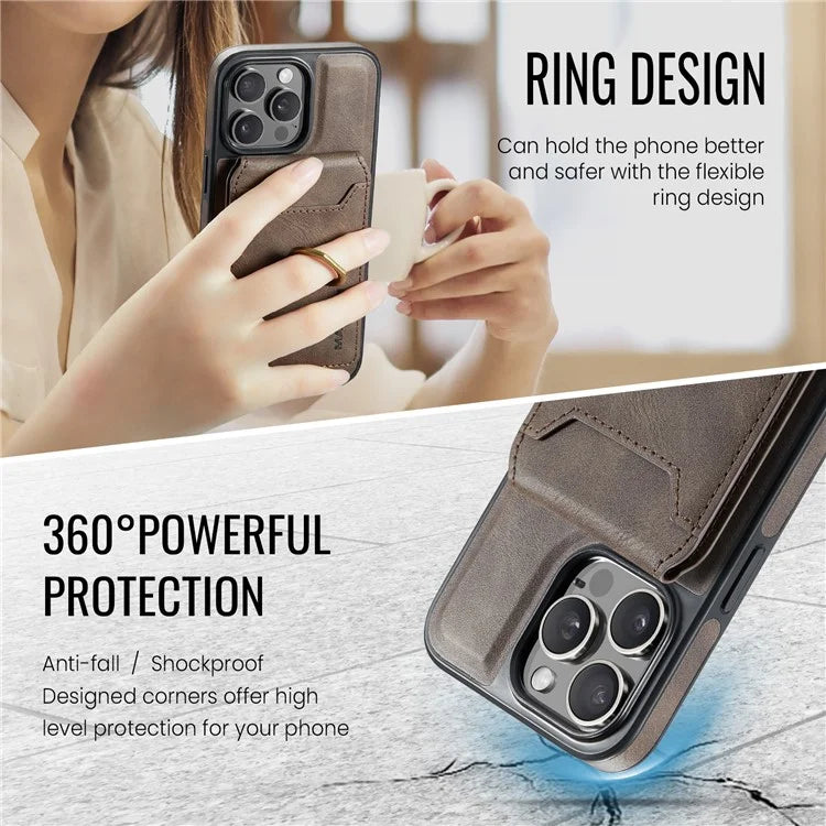 MAGKING K1 Series For iPhone 16 Pro Max Magnetic Case PC+TPU+PU Phone Cover with Card Holder Kickstand