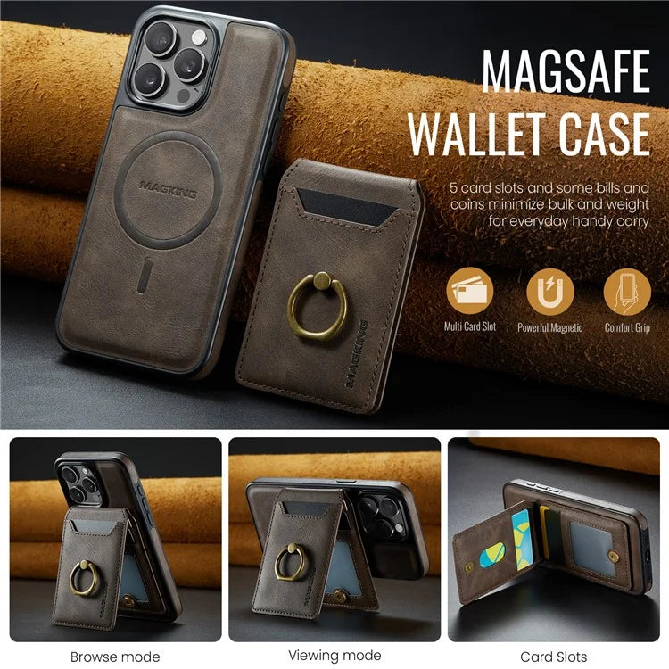 MAGKING K1 Series For iPhone 16 Pro Max Magnetic Case PC+TPU+PU Phone Cover with Card Holder Kickstand