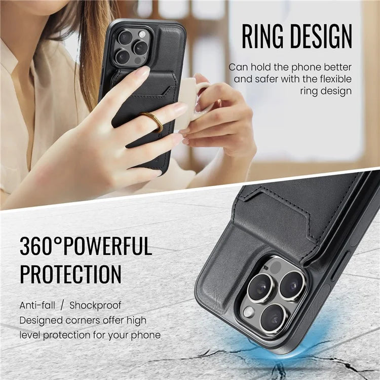 MAGKING K1 Series For iPhone 16 Pro Max Magnetic Case PC+TPU+PU Phone Cover with Card Holder Kickstand