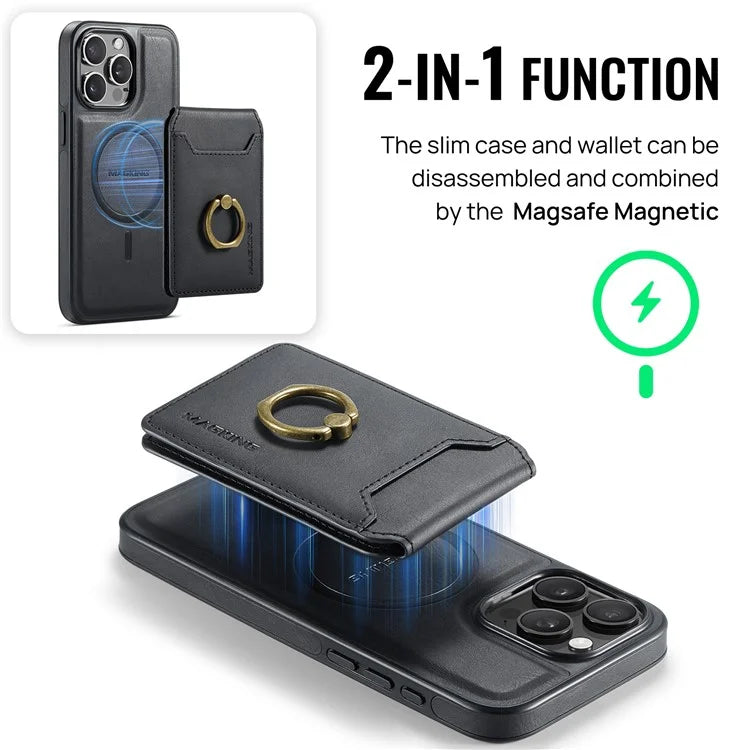 MAGKING K1 Series For iPhone 16 Pro Max Magnetic Case PC+TPU+PU Phone Cover with Card Holder Kickstand