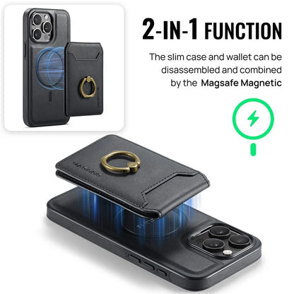 MAGKING K1 Series For iPhone 16 Pro Max Magnetic Case PC+TPU+PU Phone Cover with Card Holder Kickstand