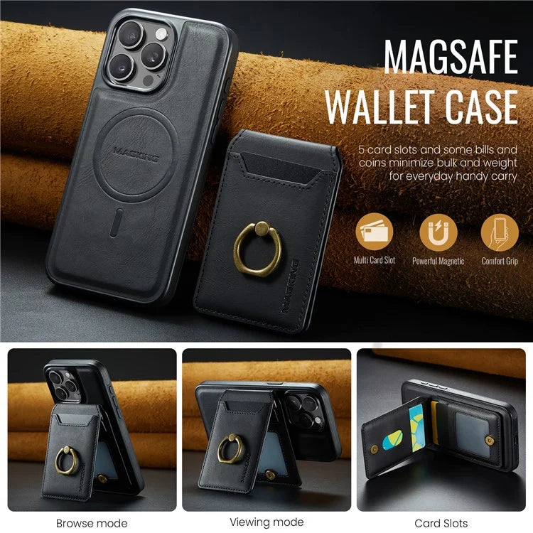 MAGKING K1 Series For iPhone 16 Pro Max Magnetic Case PC+TPU+PU Phone Cover with Card Holder Kickstand