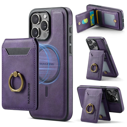 MAGKING K1 Series For iPhone 16 Pro Max Magnetic Case PC+TPU+PU Phone Cover with Card Holder Kickstand