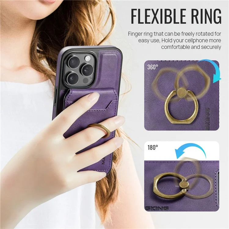 MAGKING K1 Series For iPhone 16 Pro Max Magnetic Case PC+TPU+PU Phone Cover with Card Holder Kickstand