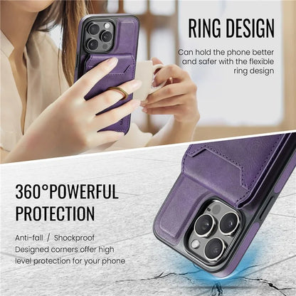 MAGKING K1 Series For iPhone 16 Pro Max Magnetic Case PC+TPU+PU Phone Cover with Card Holder Kickstand