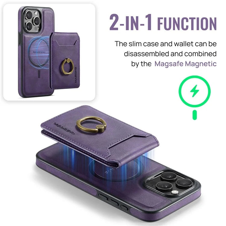 MAGKING K1 Series For iPhone 16 Pro Max Magnetic Case PC+TPU+PU Phone Cover with Card Holder Kickstand