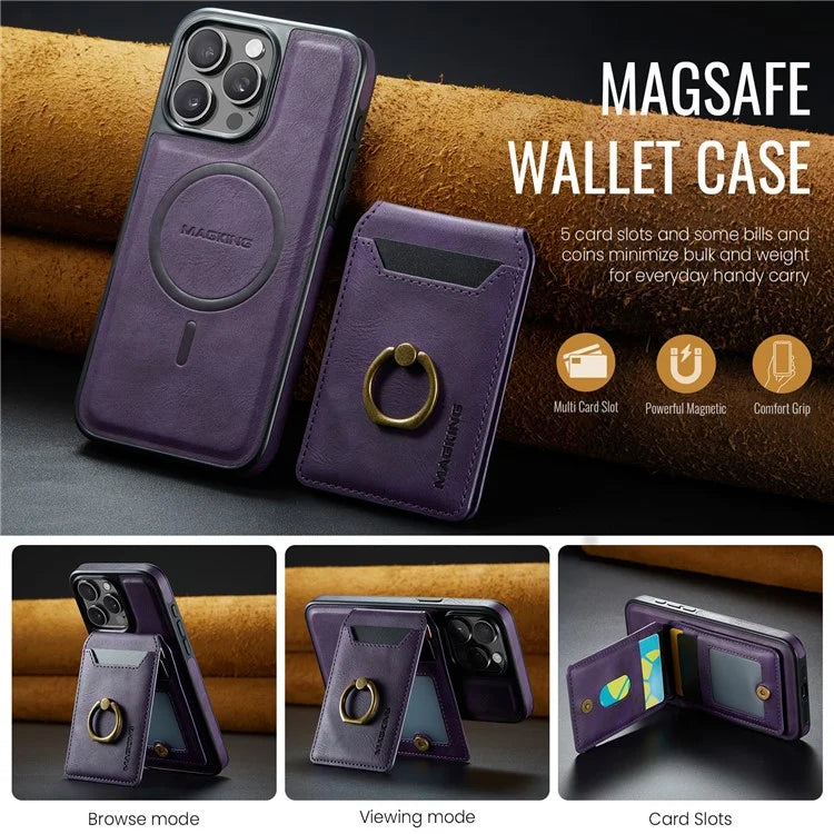 MAGKING K1 Series For iPhone 16 Pro Max Magnetic Case PC+TPU+PU Phone Cover with Card Holder Kickstand
