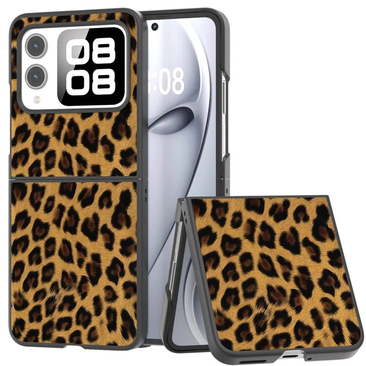 For Huawei nova Flip 5G Case Black Edge Leather+PC Leopard Pattern Phone Cover