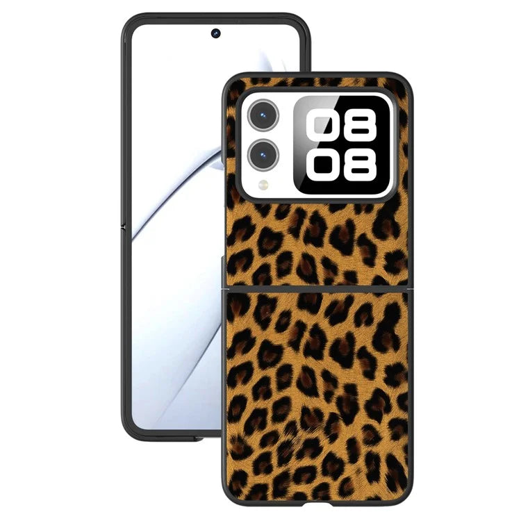 For Huawei nova Flip 5G Case Black Edge Leather+PC Leopard Pattern Phone Cover