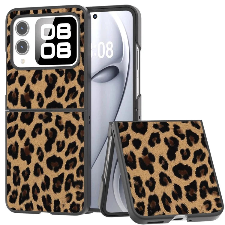 For Huawei nova Flip 5G Case Black Edge Leather+PC Leopard Pattern Phone Cover