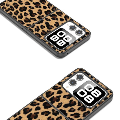 For Huawei nova Flip 5G Case Black Edge Leather+PC Leopard Pattern Phone Cover